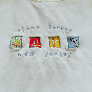 Stone Harbor New Jersey White Cotton Crewneck Pullover Sweatshirt Size Medium